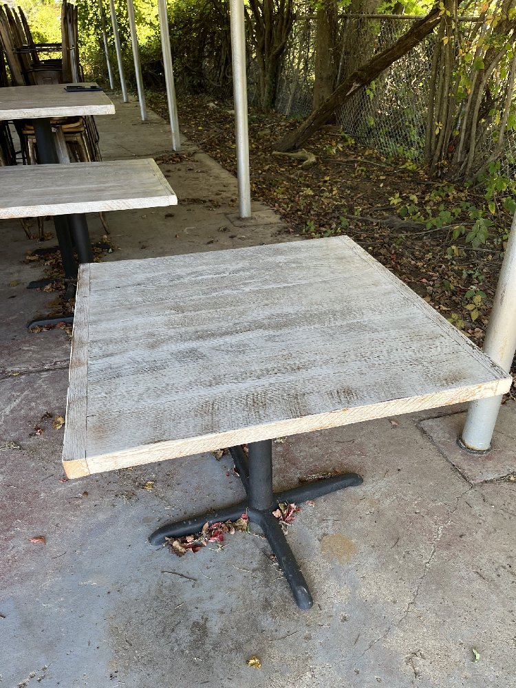 Six Wooden Square Tables with Metal Base