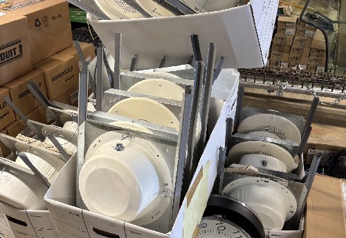 Lot 107 Audio Speakers, Wall Clocks, Fire Alarm Equip