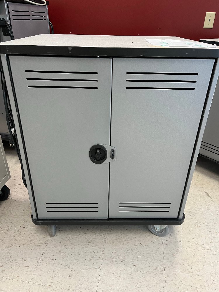 Short, Wide Double-Door Computer Cart with Power